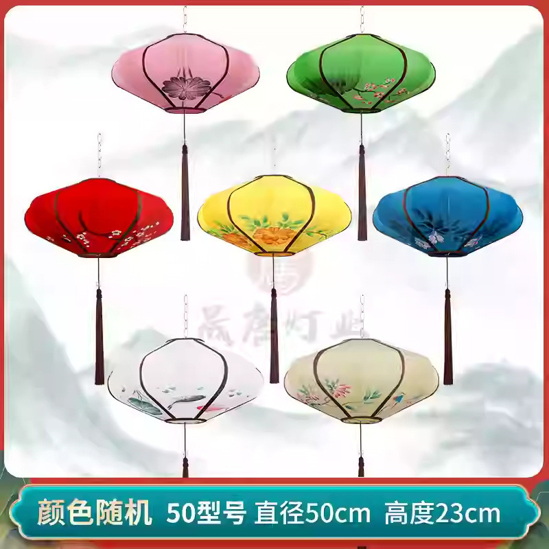 中式布艺手绘冬瓜灯笼茶楼玄关餐厅火锅店过道走廊茶室仿古灯笼墙