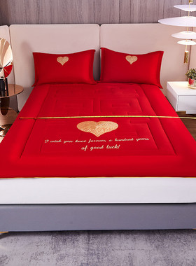 78n大红色婚庆床褥床垫床褥子垫被家用1.8/2.0m结婚炕被新房喜庆