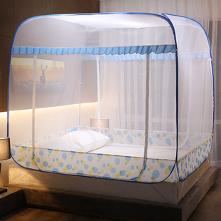 新款大顶免安装蚊帐有底蒙古包三开门方顶蚊帐钢丝可折叠加密帐子