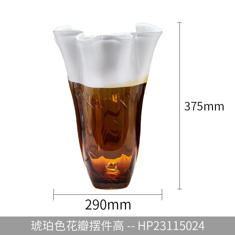 晶摆件琥珀色花瓣大瓶口手工玻璃花瓶白菜造型双色可插花淳