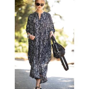 8612 度假长袍外罩衫 24色口袋y 宽松扣子带 沙滩罩衫