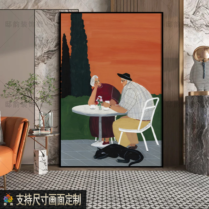 抽象艺术走廊过道挂画民宿酒店油画布软装壁画现代侘寂风装饰画竖图片