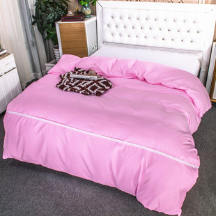 ki9s简约纯色磨毛粉色220 240被套单件花边被罩公主粉1.8米床200x
