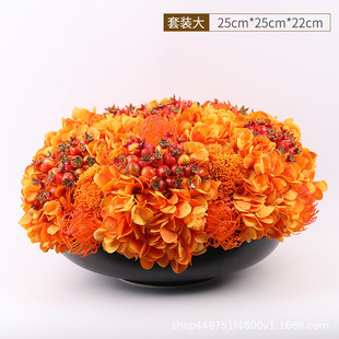 简约新中式圆形花艺会客厅样板房装饰品摆件酒店大堂玄关桌工艺品