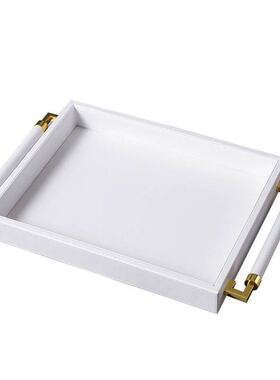 现代金属托盘长棍皮革摆件欧式茶几美式样板房客厅摆件