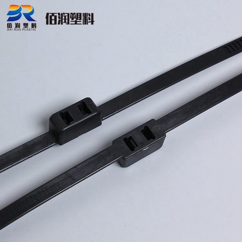 自锁式双扣尼龙扎带黑白色双头捆绑强力塑料双孔扎带现货供应