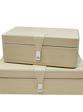 热销软装衣帽间装饰盒样板房轻奢摆件米色收纳扣饰品皮卧室妆台首