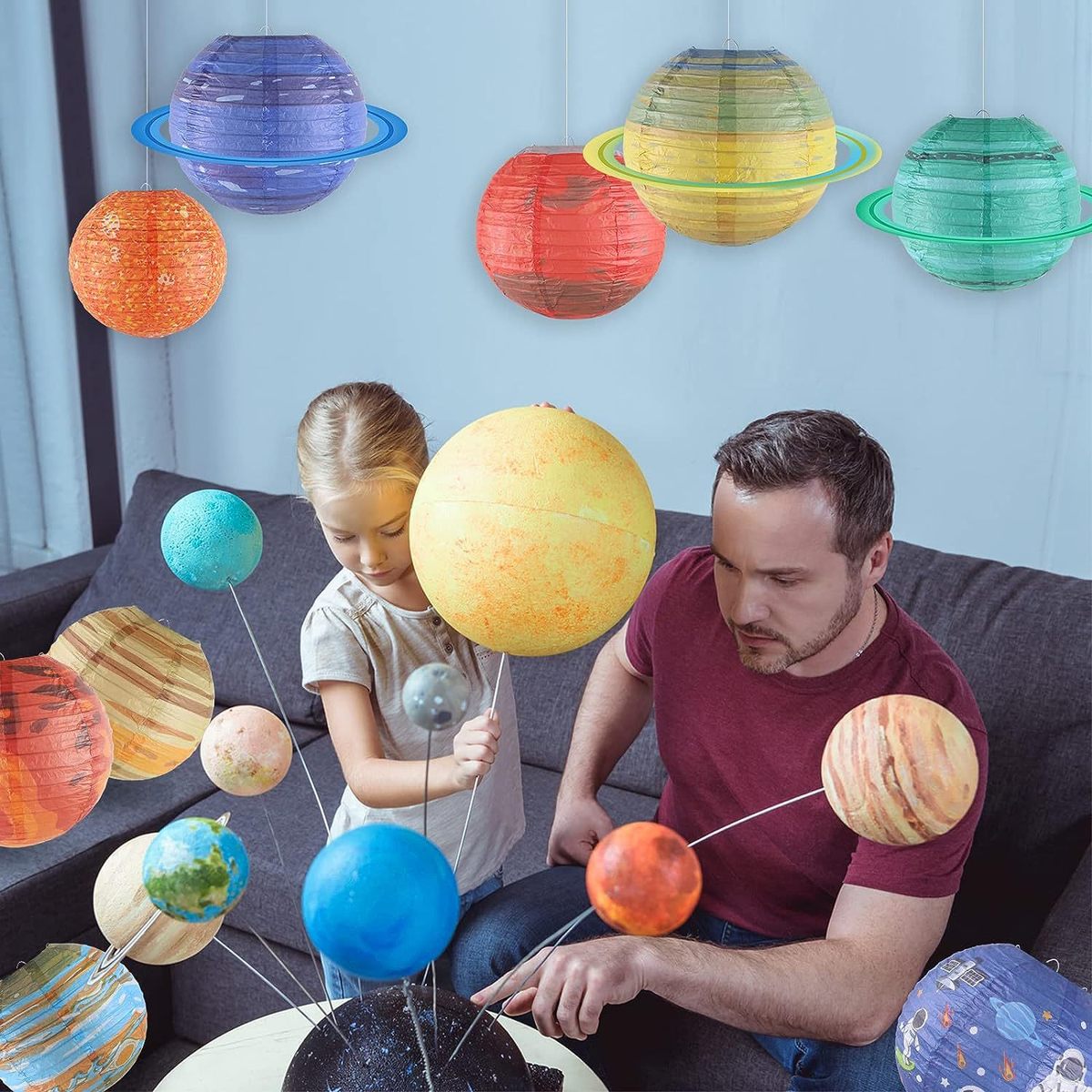 供应新款星空纸灯笼宝宝生日派对装饰星球主题挂饰派对纸灯罩