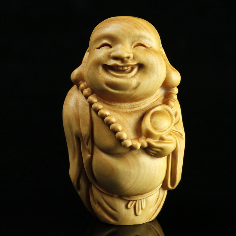 黄杨木雕弥勒笑佛木质把玩挂件摆件文玩工艺品手把件居家装饰品