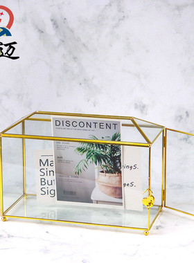 婚礼玻璃卡箱卡片收藏箱开盖简约玻璃信件归纳箱桌面玻璃摆件现货
