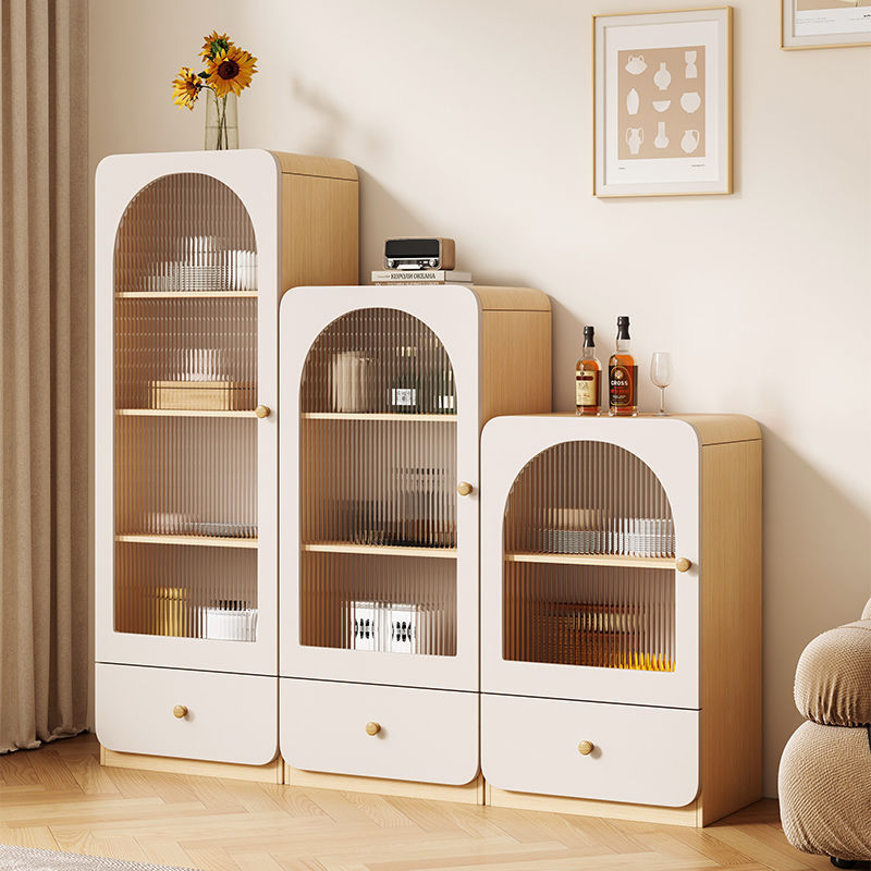 奶油风玻璃餐边酒柜书柜展示置物靠墙用客厅立柜电视柜储物边柜