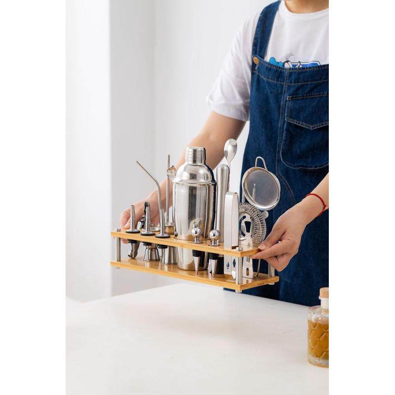 热销酒具调酒器24件套可拆卸竹架新款套装酒吧工具调酒壶不锈钢雪,餐饮具,啤酒杯,淘宝优惠券,粉丝福利购,淘宝优惠卷