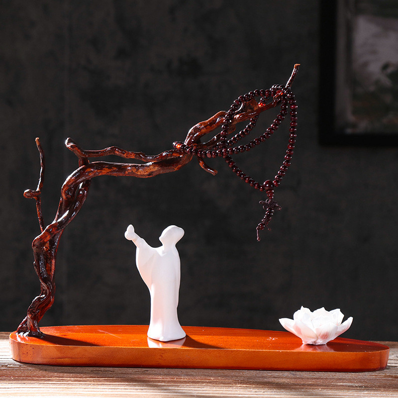 7wlo新中式禅意玄关工艺品风化木摆件茶室客厅电视柜根雕人物软