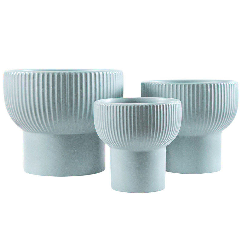 北欧陶瓷花盆套三高脚蘑菇盆绿植海芋蝴蝶兰花盆栽德化批发现货