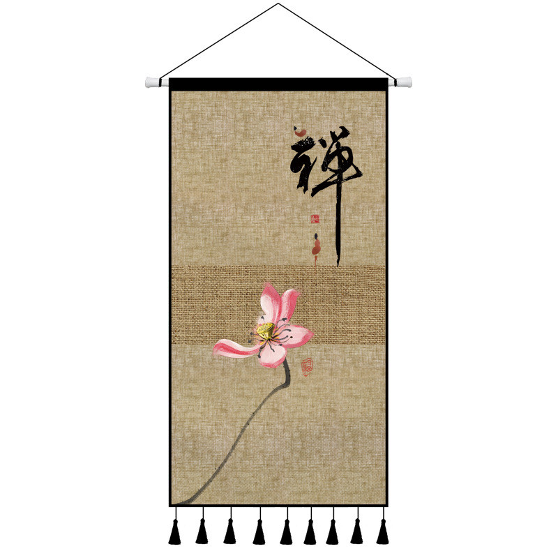 btv4中式禅意复古客厅墙布挂布玄关茶室背景布艺挂画装饰挂毯布画