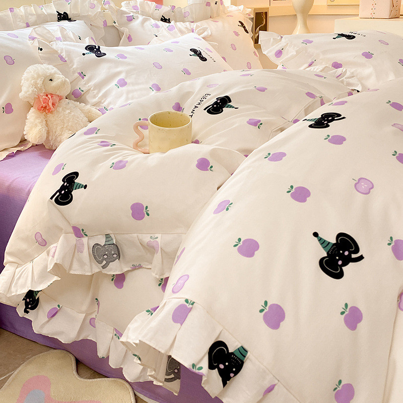 韩式春夏公主风床上四件套床裙款小碎花边被罩宿舍三件套床单ins3