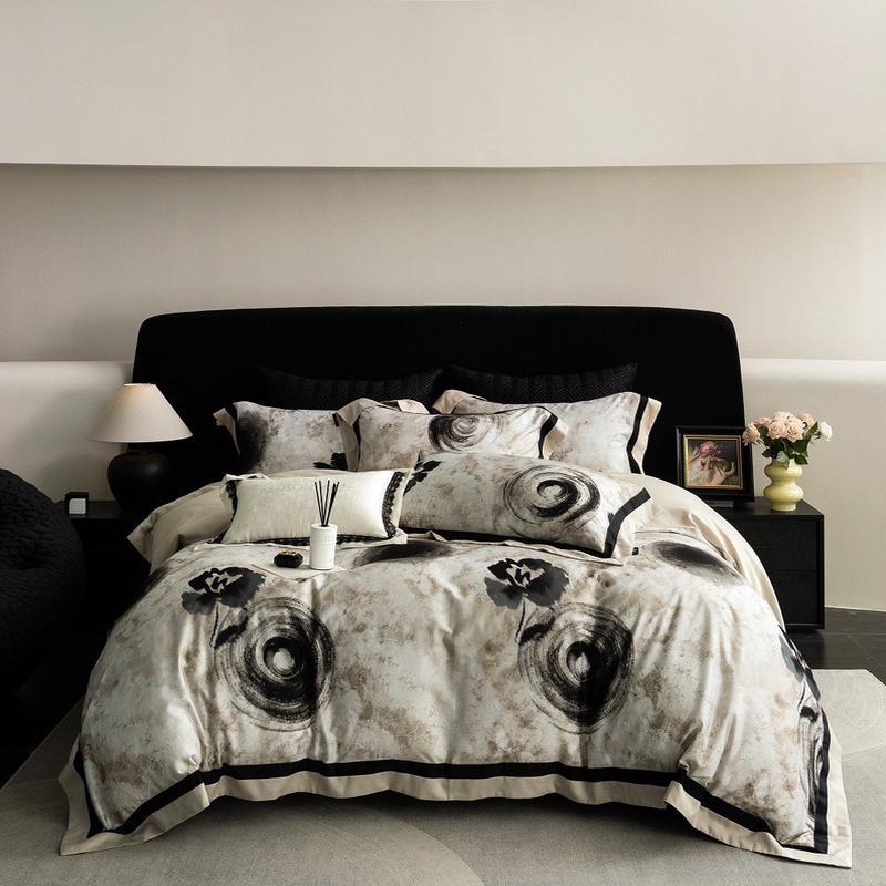 美式复古风天丝棉加厚四件套数码印花磨毛被套秋冬保暖高端床品