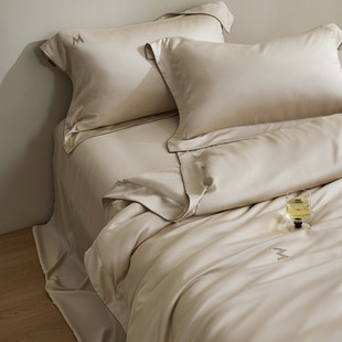 热销高端夏季 冷凝超细旦兰精被套简约冰丝裸睡亲肤天丝四件套床上