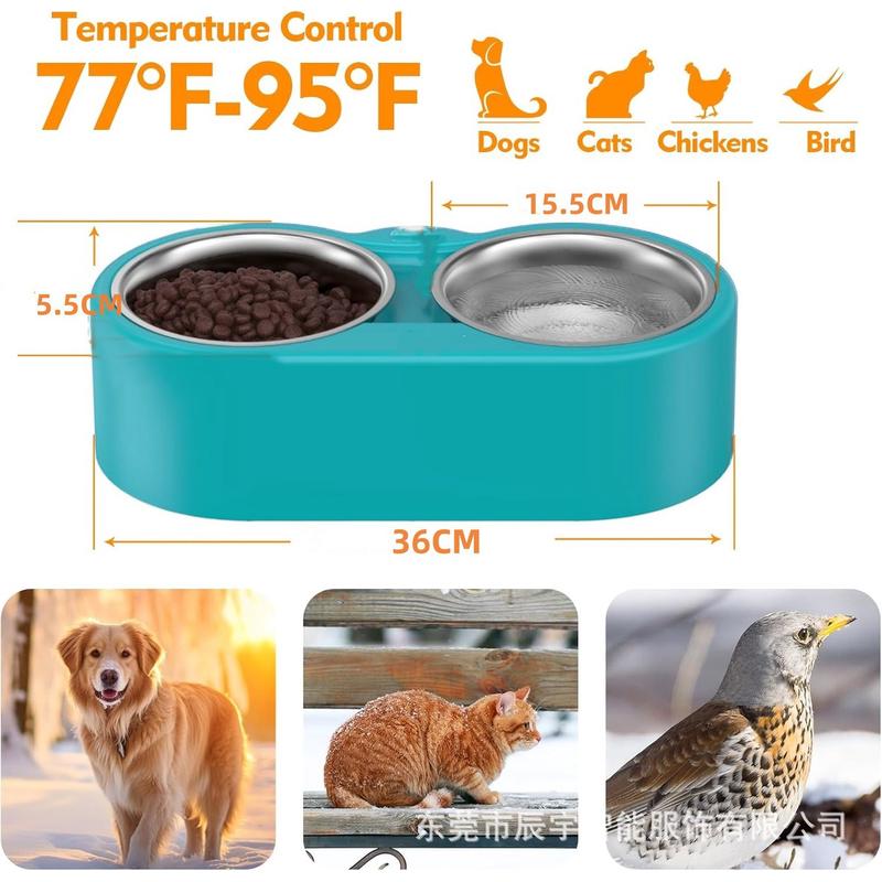 恒温宠物不锈钢双碗保温加热自动狗碗猫碗一体户外宠物加热碗