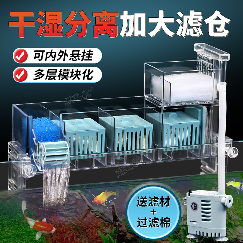 小型鱼缸过滤器净水循环三合一水泵乌龟缸过滤盒制氧一体机滴流盒