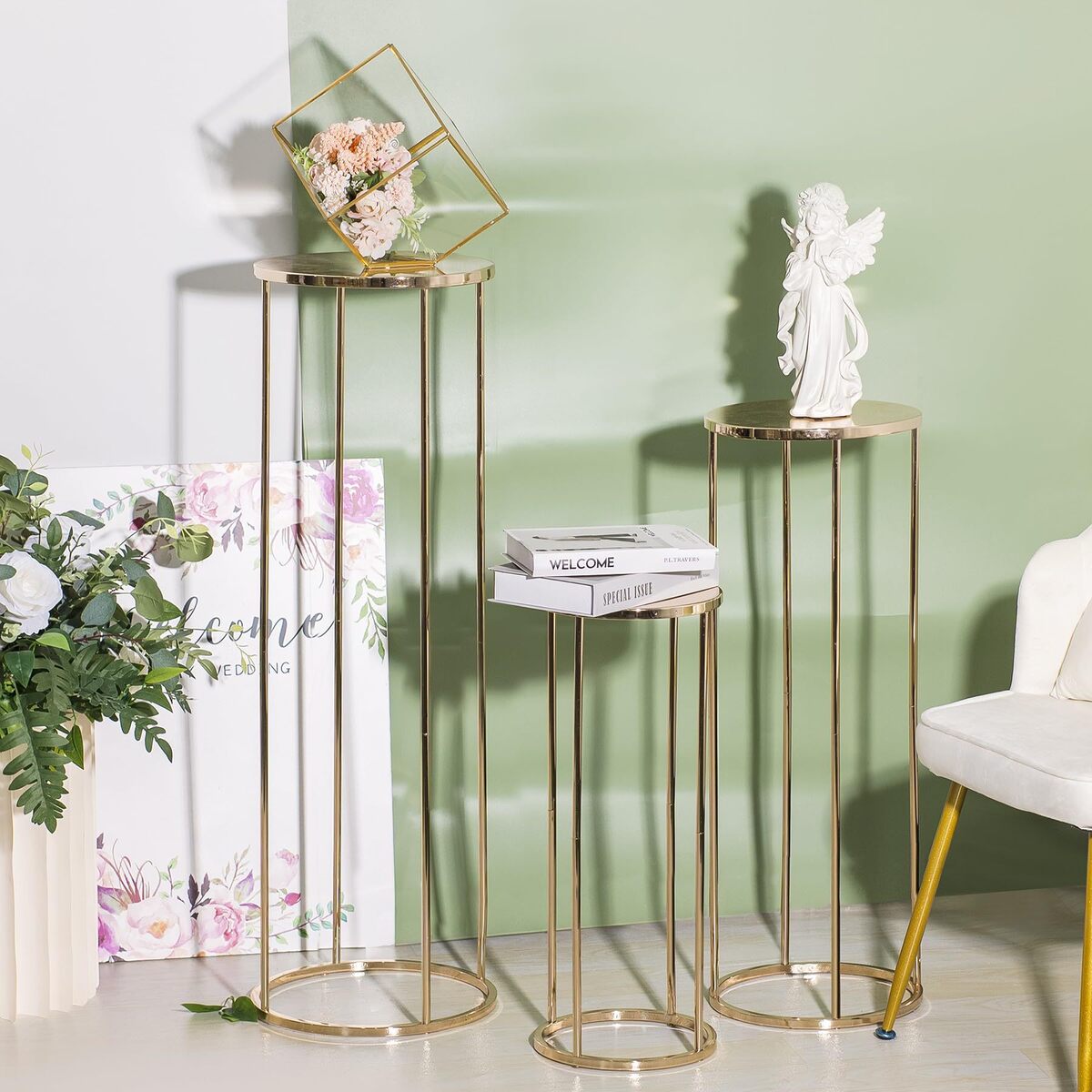 几何路引婚庆2023电镀花架道具金色铁艺方框婚庆装饰摆放节庆用品