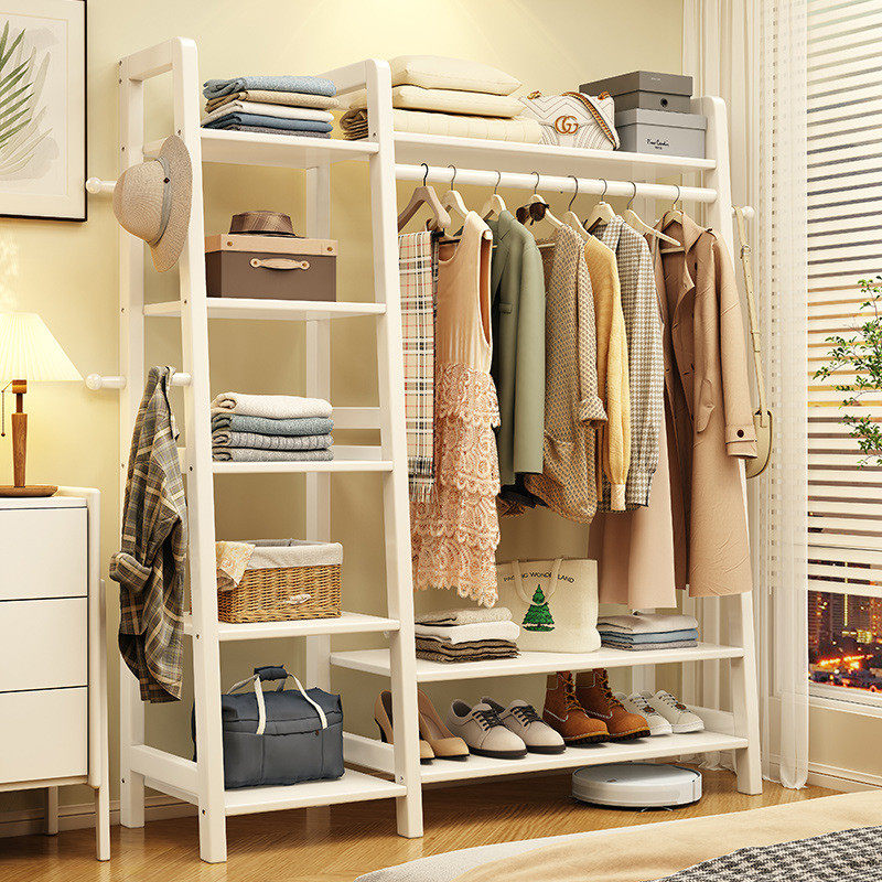 热销大容量衣帽架落地卧室家用挂衣架实木收纳架房间晾衣架简约置