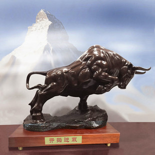 礼品牛上市拓荒铜牛摆件办公摆件做工细包装底座贺词铜牌送货到门