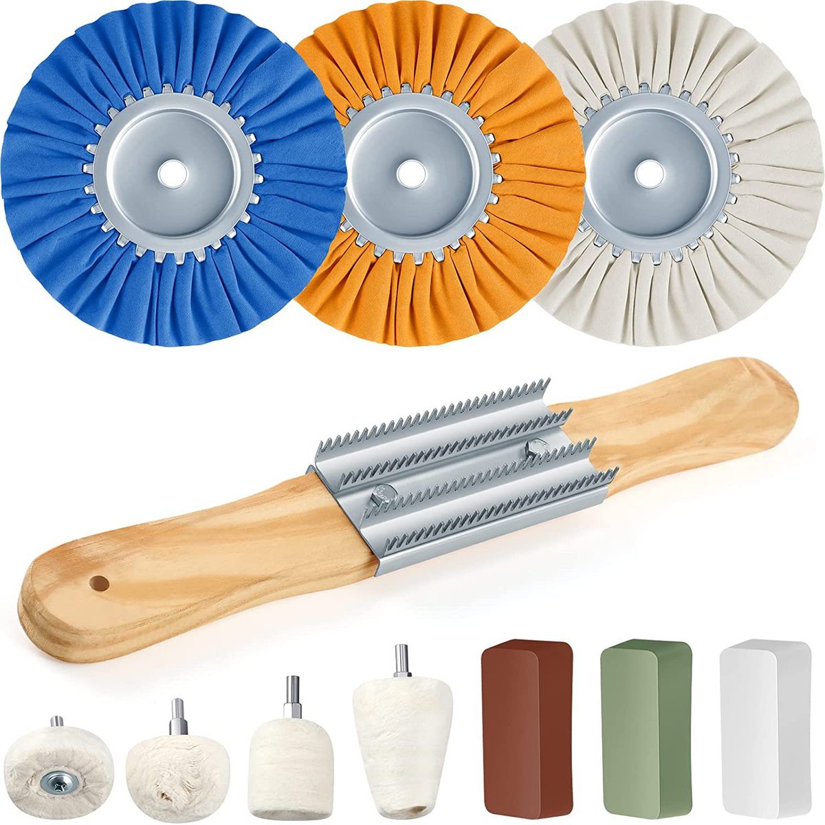 11件8英寸抛光布轮起毛器抛光轮垫轮抛光机套件表面研磨抛光套