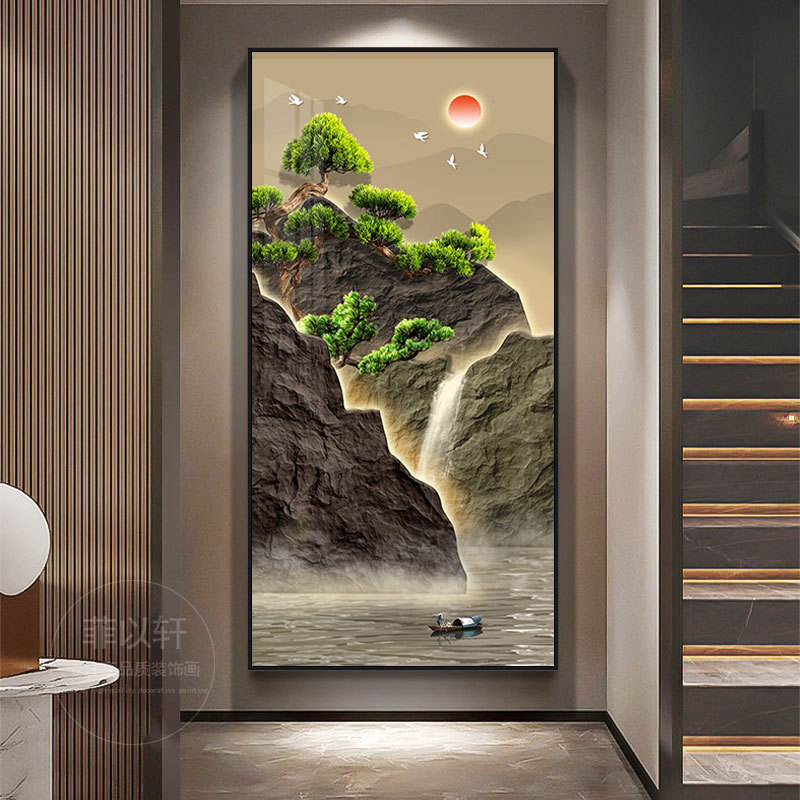 迎客松尺寸电表箱装饰画竖款大遮挡配电箱总开关电闸网络盒消防栓