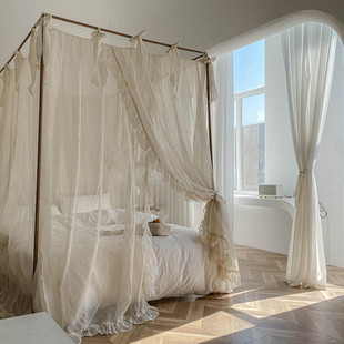 2f2022新品 房民宿宫廷蚊帐1.8m床公主风家用床幔1. 亚麻风少女法式