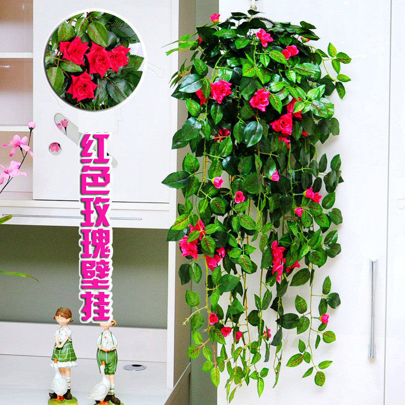 田园玫瑰花藤条壁挂家居仿真植物墙装饰套装藤条仿真玫瑰包邮