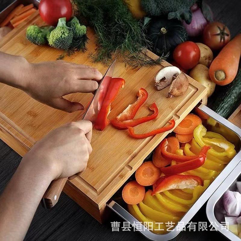 现货不锈钢托盘切菜板家用厨房双层砧板带抽拉式竹制蔬菜熟食案板