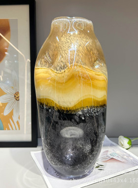 高级感中古手工高级琉璃花瓶客厅玄关餐桌插花摆件样板间艺术装饰