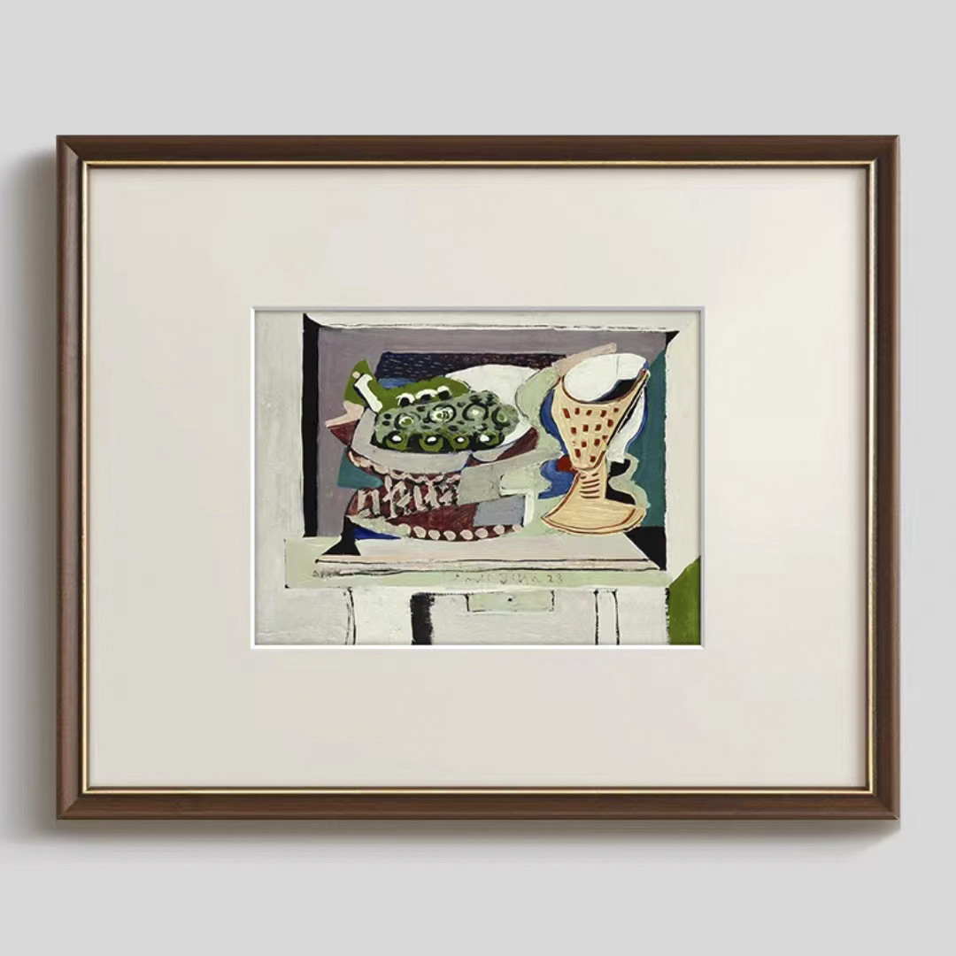 葡萄酒与托盘》艺术静物画法式小众餐厅装饰画北欧复古中古风挂画