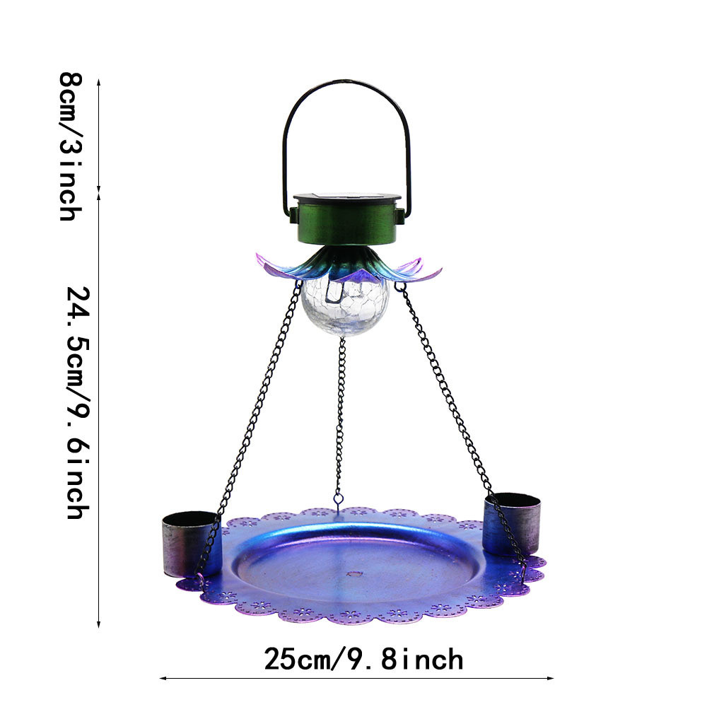 现货太阳能彩绘铁链喂鸟器悬挂式自动带水杯喂食户外造型发光