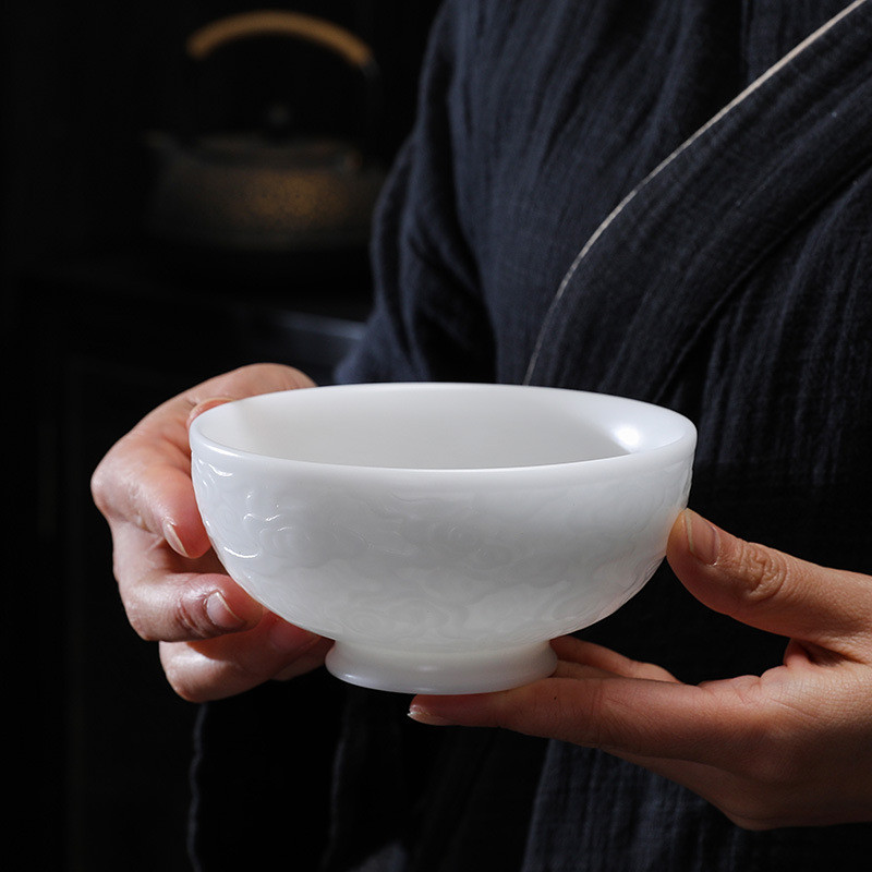 热销璞玉冰种玉瓷餐具米饭碗陶瓷耐高温不烫手精致中式羊脂玉家用