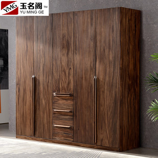 28全实木衣柜黑胡桃木四门五门大衣柜木蜡油约卧室大衣橱