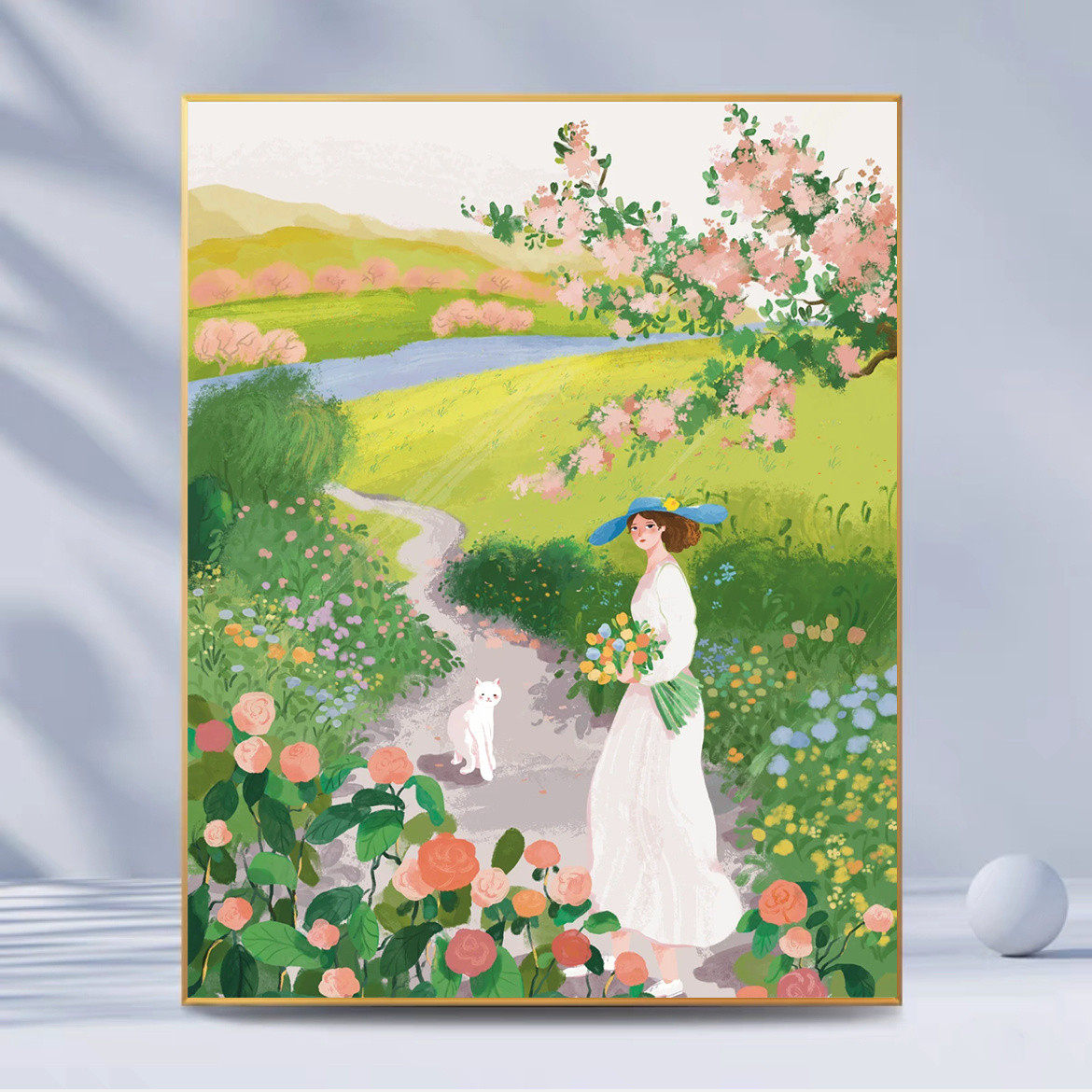 73n数字油画diy手工填色挂画女孩猫咪油彩画郁金香樱桃简约春日