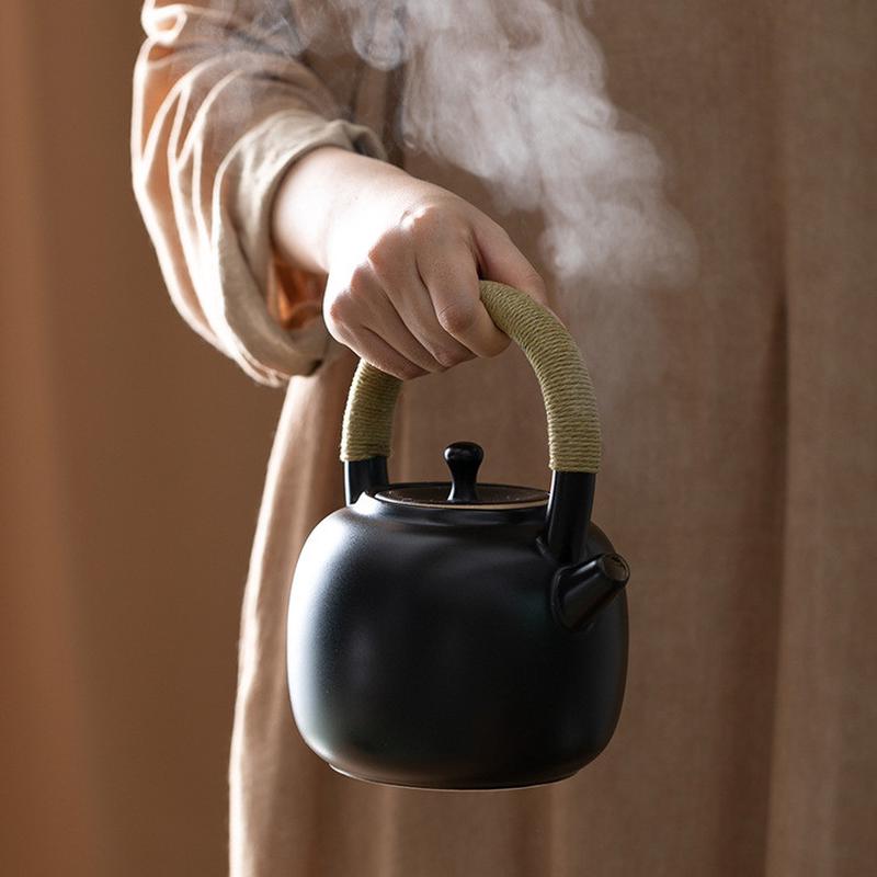 大容量烧水壶陶瓷煮水壶茶道普洱煮茶器复古陶壶粗陶大号提梁壶