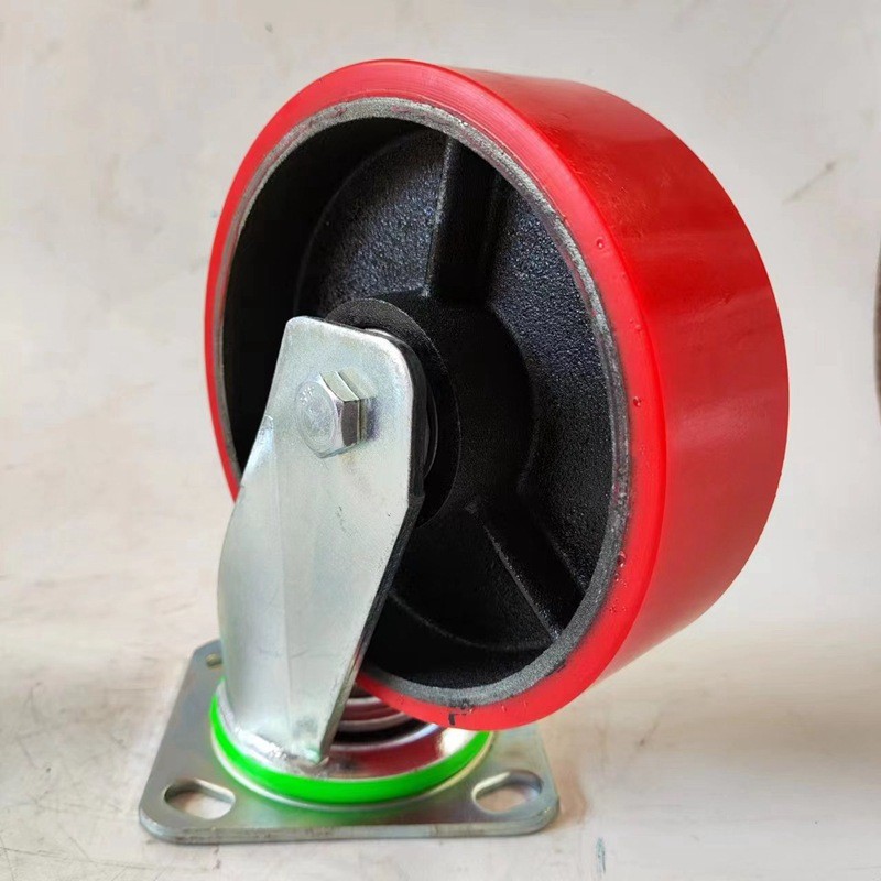 定制6寸铁芯聚氨酯轮万向轮重型工业脚轮4寸5寸8寸pu定向刹车静音