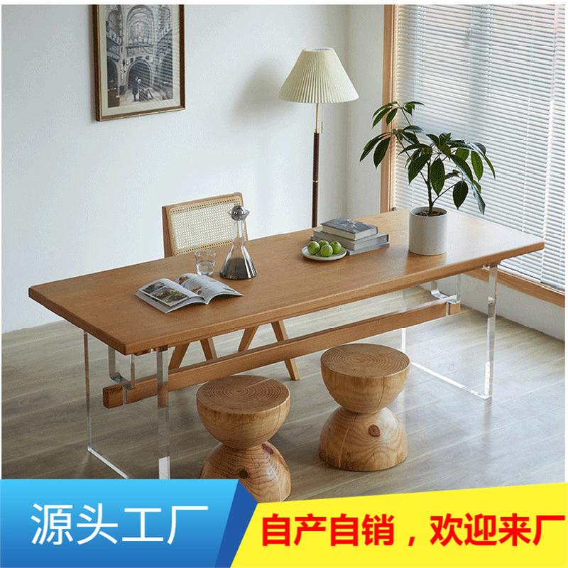 北欧亚克力悬浮饭桌民宿公寓创意多人餐桌小户型新款实木餐桌椅