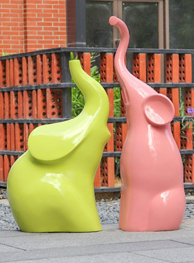 热销户外园林玻璃钢大象简约仿真雕塑商场游乐园几何抽象动物装饰