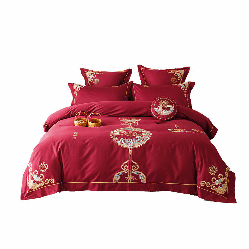 热销高端中式结婚婚庆四件套全棉纯棉大红色喜庆龙凤绣花婚房床上,床上用品,婚庆床品套件,淘宝优惠券,粉丝福利购,淘宝优惠卷