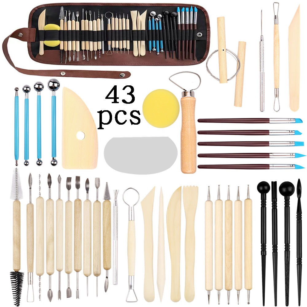 陶泥工具制作43件套镭糖丸雕刻刀泥塑黏土套装实心翻丝棒压痕花棒