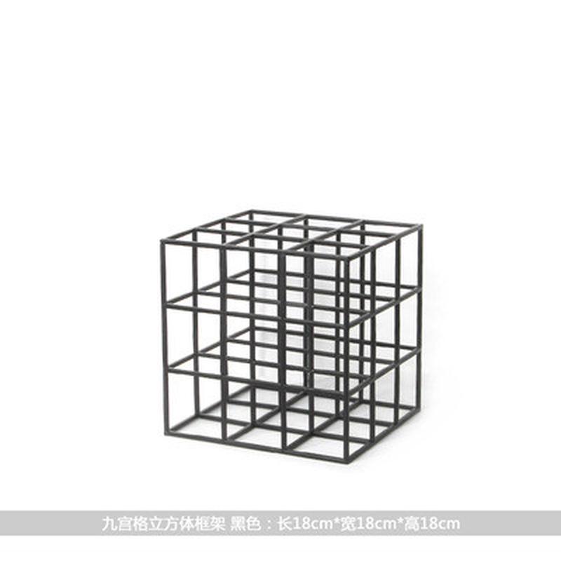 现代创意九宫格饰品黑金色铸铁立体框书架样板间客厅家居软装摆件