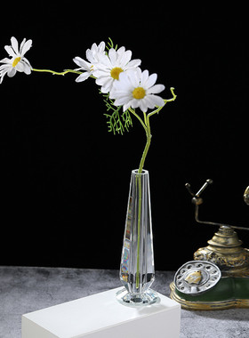 高级质感家居装饰水晶简约花瓶轻奢玻璃工艺品水晶插花花瓶几何