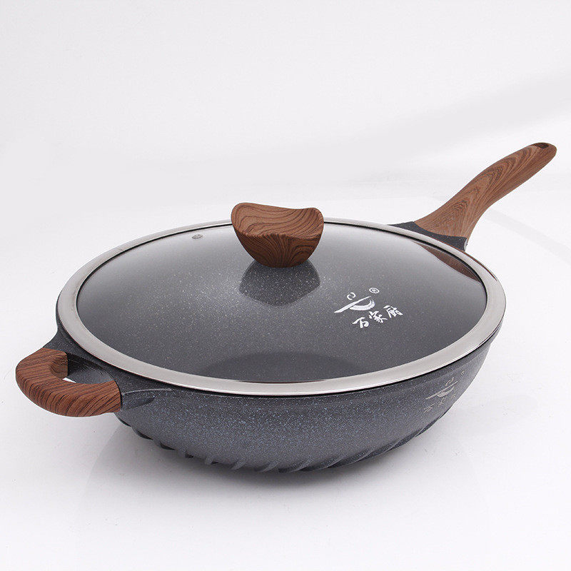 万家厨中式麦饭石炒锅批发不粘锅家用无油烟平底煎饼锅礼品锅压铸,厨房/烹饪用具,炒锅,淘宝优惠券,粉丝福利购,淘宝优惠卷