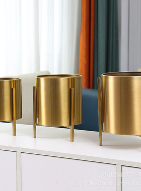 美式家居摆件直筒铁艺三角花瓶样板间客厅装饰金属花器装饰品摆件