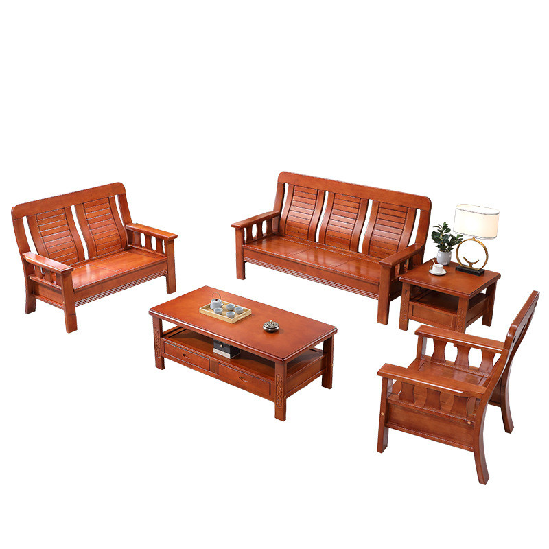 农村自建房中式客厅纯实木沙发小户型三人位橡胶木木制木头家具