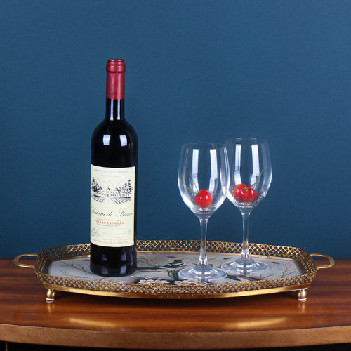 热销创意手绘美式配铜工艺品托盘水果盘陶瓷家居饰品青花瓷客厅摆